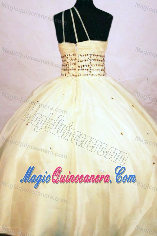 Yellow One Shoulder Organza Little Pageant Dresses Beaded