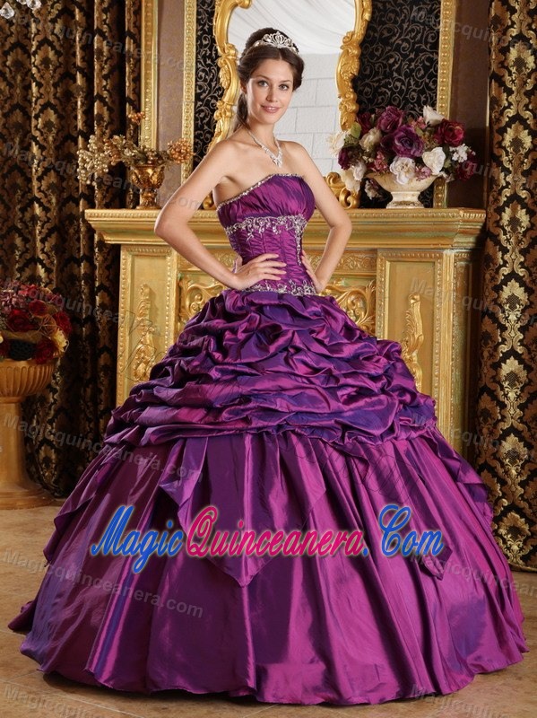 Purple Taffeta Quinceanera Gown Dresses with Appliques Pick ups