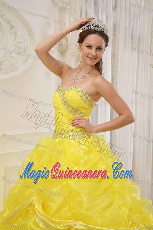 Yellow Quinceanera Dresses with Beading and Ruffled Layers by Organza