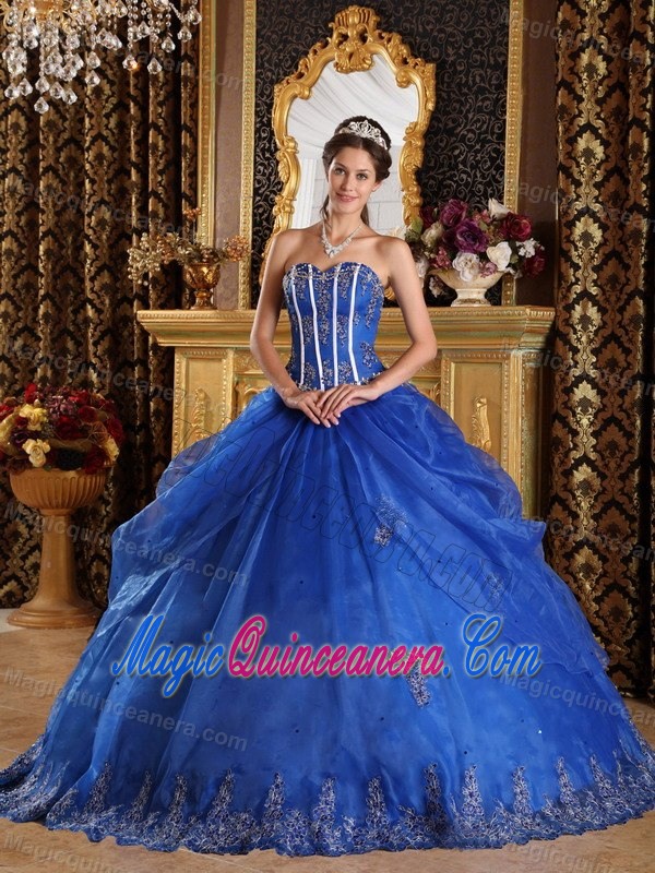 Royal Blue Bodice Organza Dress for Sweet 15 Dresses with Appliques