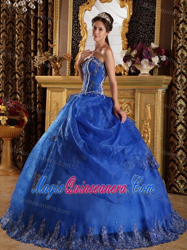 Royal Blue Bodice Organza Dress for Sweet 15 Dresses with Appliques