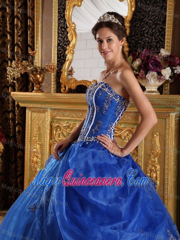 Royal Blue Bodice Organza Dress for Sweet 15 Dresses with Appliques