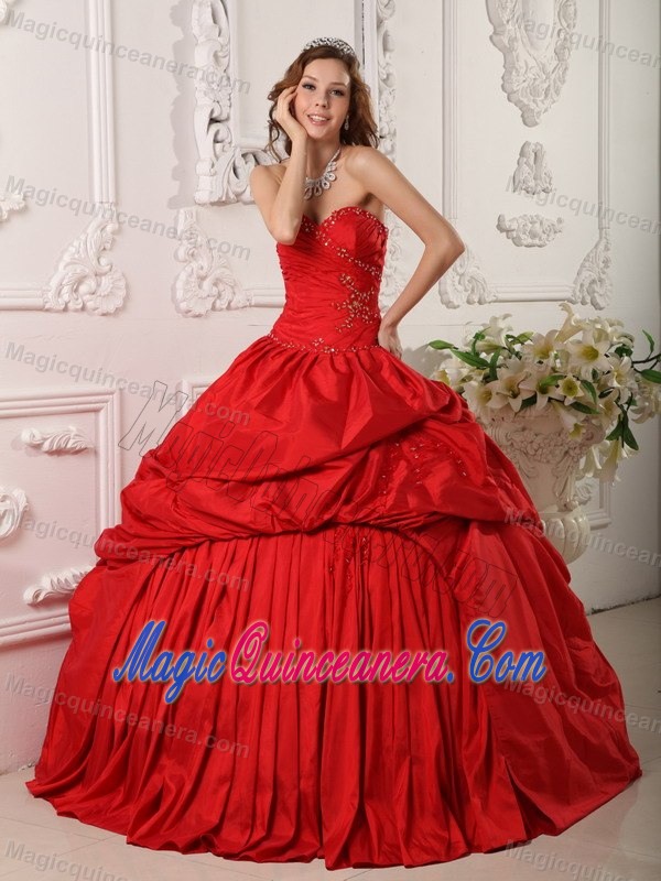 Smart Red Taffeta Beading Dress for Sweet 15 Dresses with Ruffles