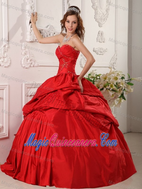 Smart Red Taffeta Beading Dress for Sweet 15 Dresses with Ruffles
