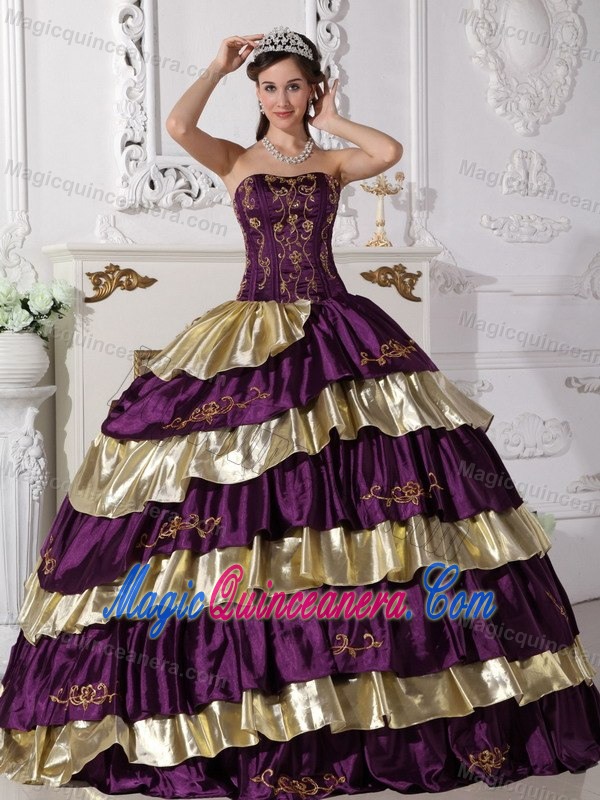Multi-color Appliques Strapless Dress for Quinceanera Ruffled Layers