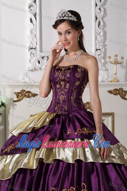 Multi-color Appliques Strapless Dress for Quinceanera Ruffled Layers