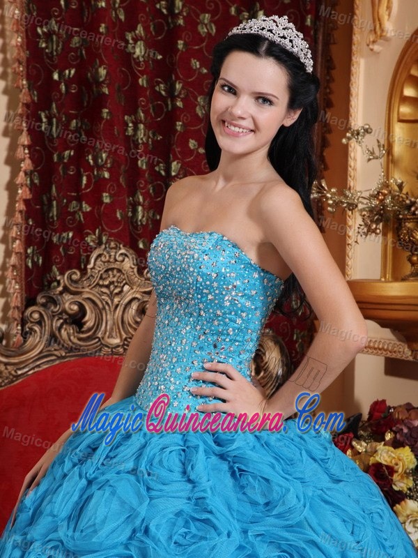 Rolling Flowers and Beading Accent Sweet 15 Dresses in Baby Blue