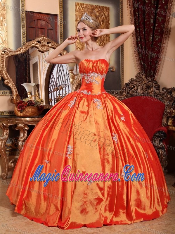 Orange Strapless Quinceanera Gowns with Appliques and Ruches 2013
