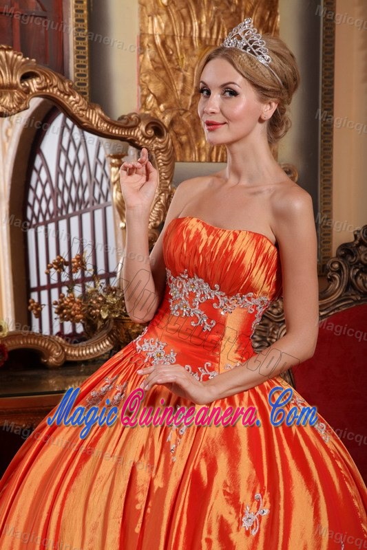 Orange Strapless Quinceanera Gowns with Appliques and Ruches 2013