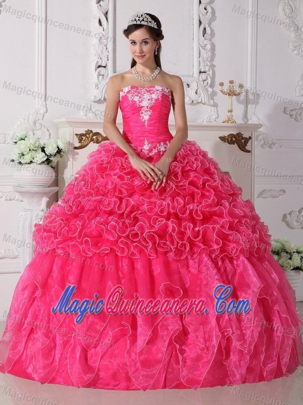 Ruffles and Appliques Accent Quinceanera Gowns in Hot Pink 2013