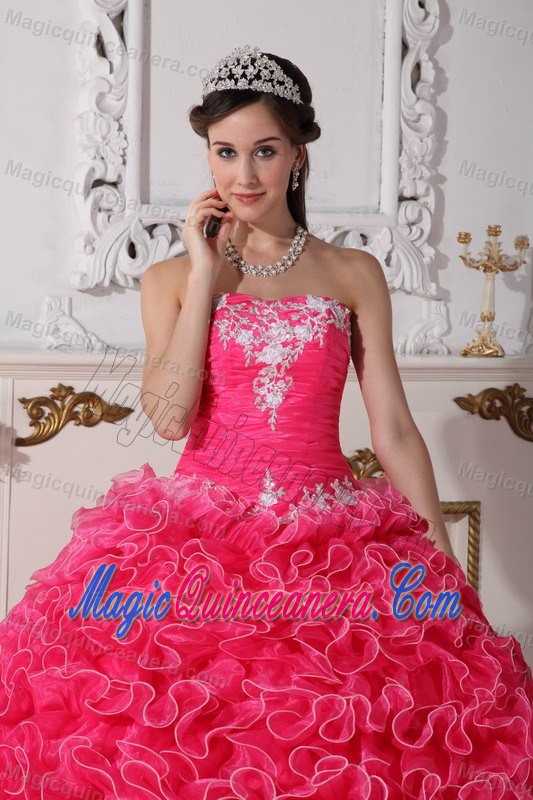 Ruffles and Appliques Accent Quinceanera Gowns in Hot Pink 2013