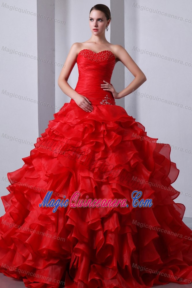 Ruched and Ruffled Red Quince Dresses Brush Train in Natal Brazil