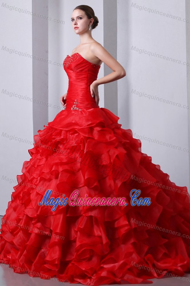 Beautiful Sweetheart Ruffled Layers Red Dresses for Sweet 15