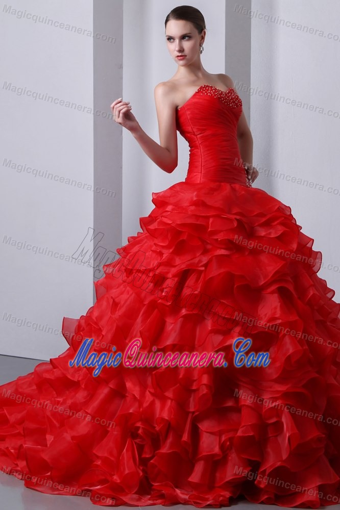 Beautiful Sweetheart Ruffled Layers Red Dresses for Sweet 15