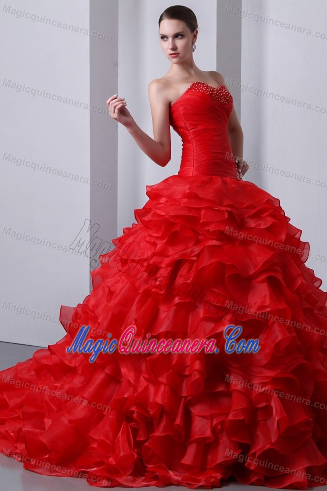 Ruched and Ruffled Red Quince Dresses Brush Train in Natal Brazil