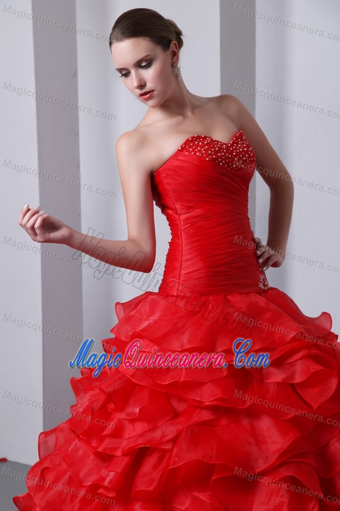 Beautiful Sweetheart Ruffled Layers Red Dresses for Sweet 15