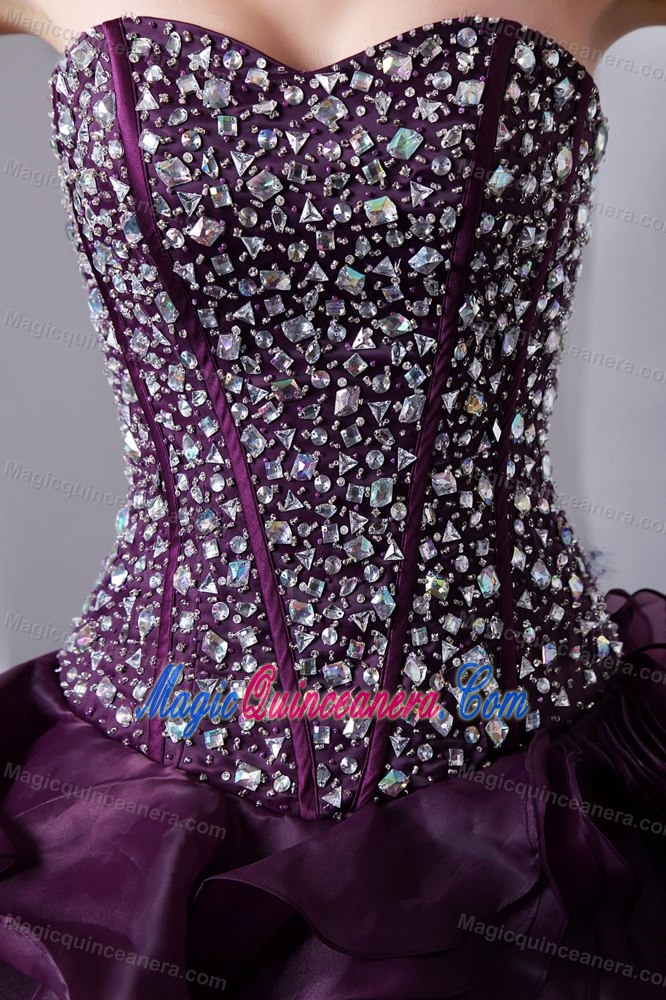 Beaded Bodice Ruffles Brush Dresses Quinceanera in Dark Purple