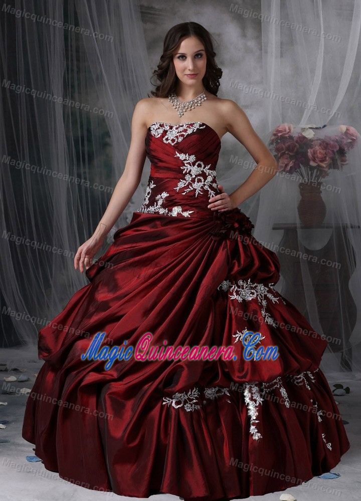 Pick ups and Appliques Accent Quinceanera Gown in Wine Red 2013