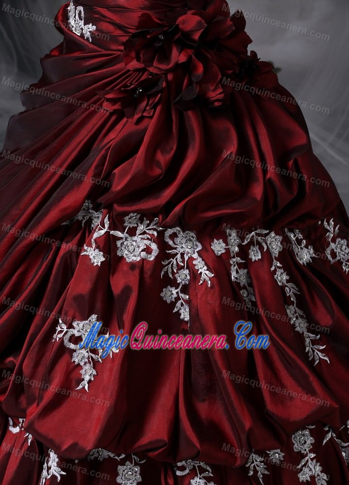 Pick ups and Appliques Accent Quinceanera Gown in Wine Red 2013