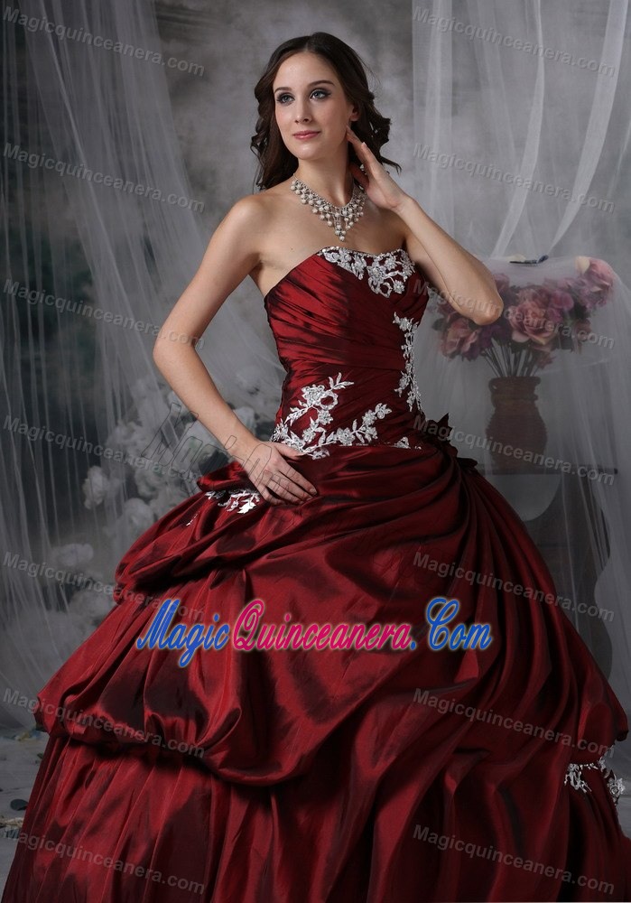 Pick ups and Appliques Accent Quinceanera Gown in Wine Red 2013