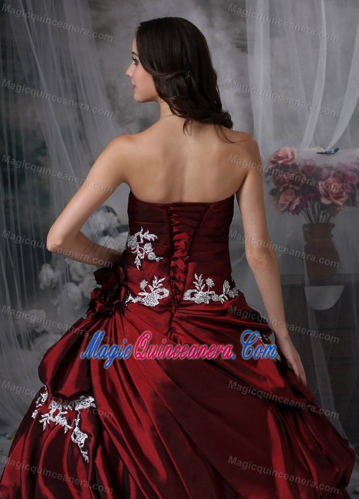 Pick ups and Appliques Accent Quinceanera Gown in Wine Red 2013