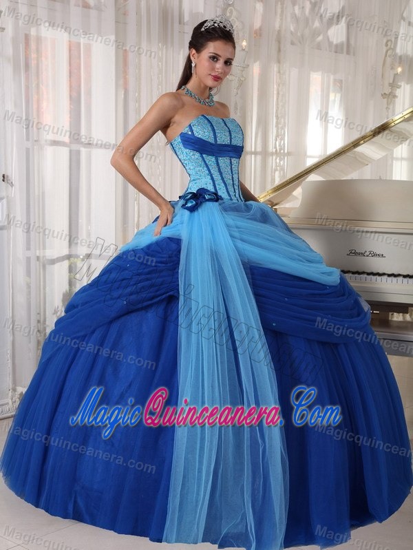 Two-Toned Blue Tulle Sweet 16 Dresses in Sao Luis Brazil Beading