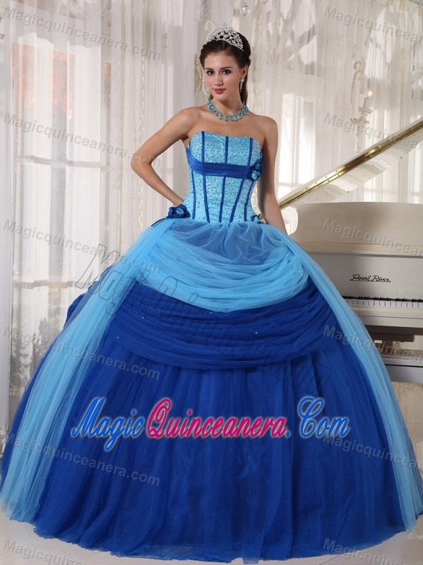 Two-Toned Blue Tulle Sweet 16 Dresses in Sao Luis Brazil Beading