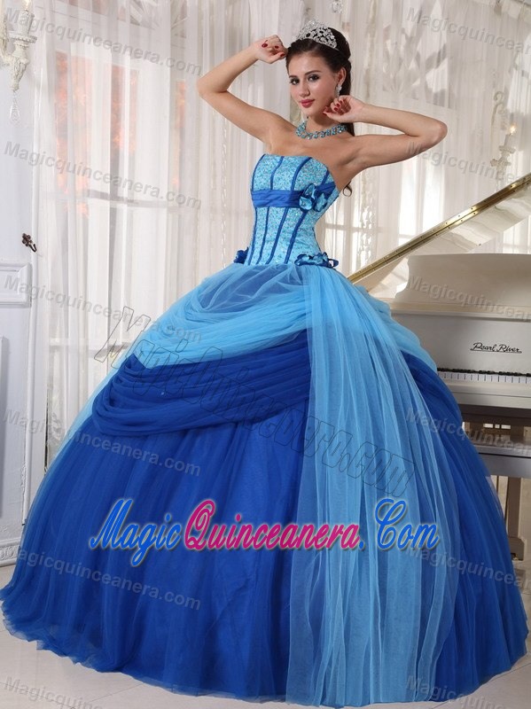 Two-Toned Blue Tulle Sweet 16 Dresses in Sao Luis Brazil Beading