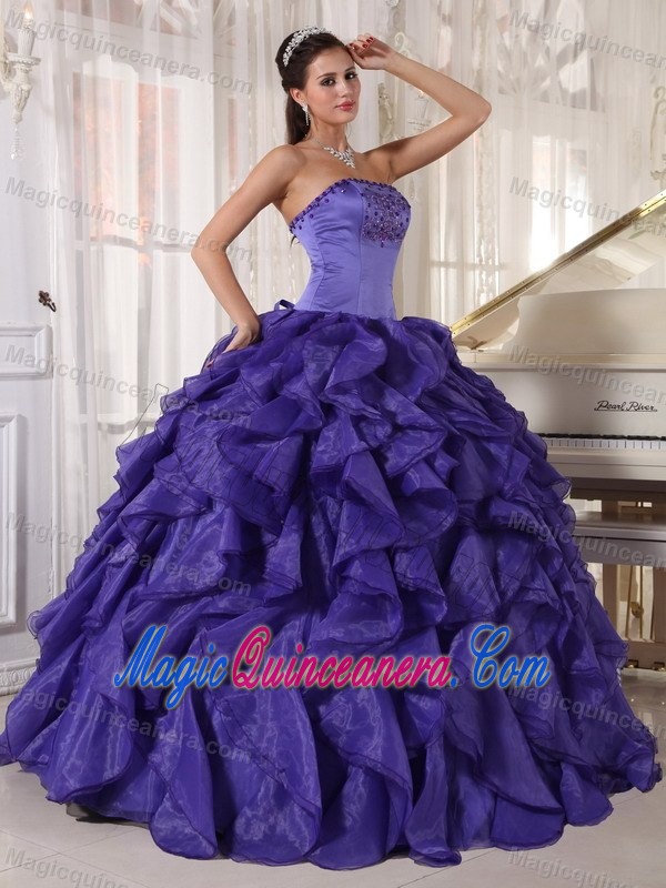 Beaded Strapless Purple Organza Dresses 15 with Puffy Ruffles 2013