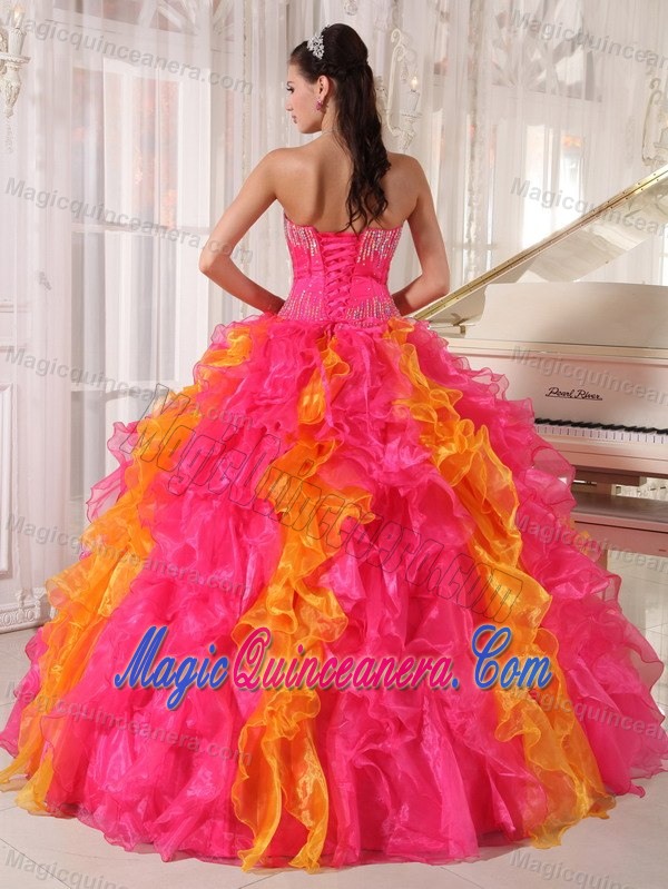 Ruffled and Beaded Hot Pink and Gold Dresses 15 in Goiania Brazil