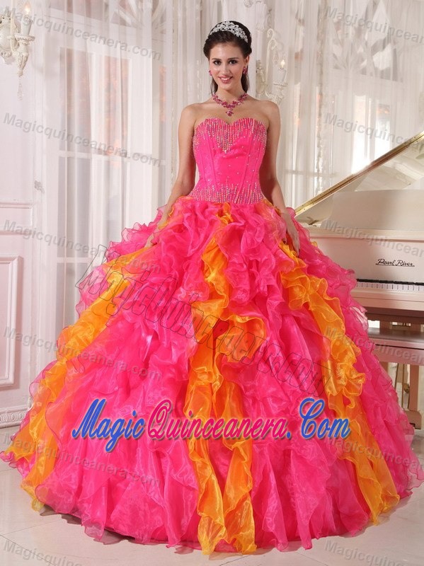 Ruffled and Beaded Hot Pink and Gold Dresses 15 in Goiania Brazil