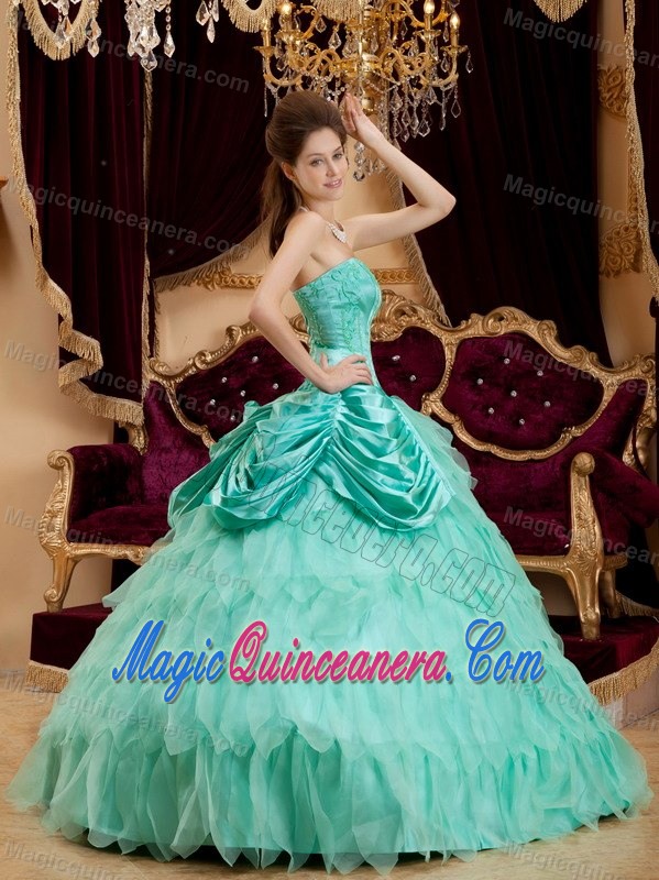 Beading and Ruffles Accent Dresses Quinceanera in Apple Green 2013