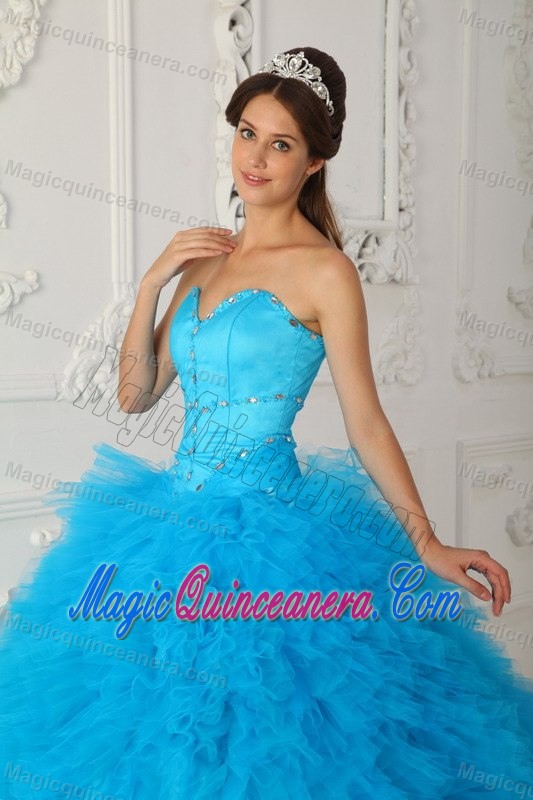 Beaded Baby Blue Sweetheart Dress for a Quince with Ruffles 2013