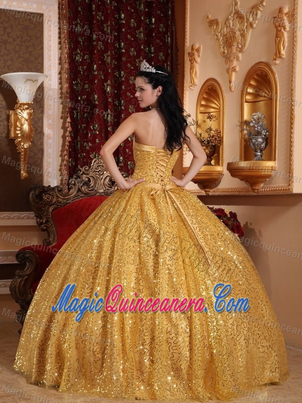 Beaded Gold Sweet Sixteen Dresses with Sequins Over Skirt on Sale