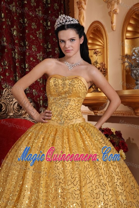 Beaded Gold Sweet Sixteen Dresses with Sequins Over Skirt on Sale