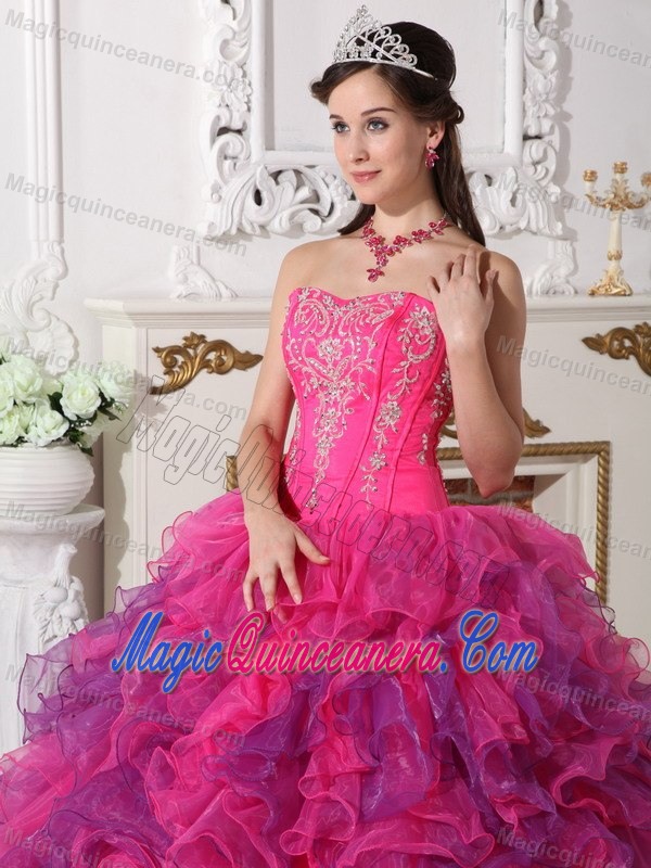 Embroidery Ruffles Sweet Sixteen Dresses in Hot Pink and Lavender