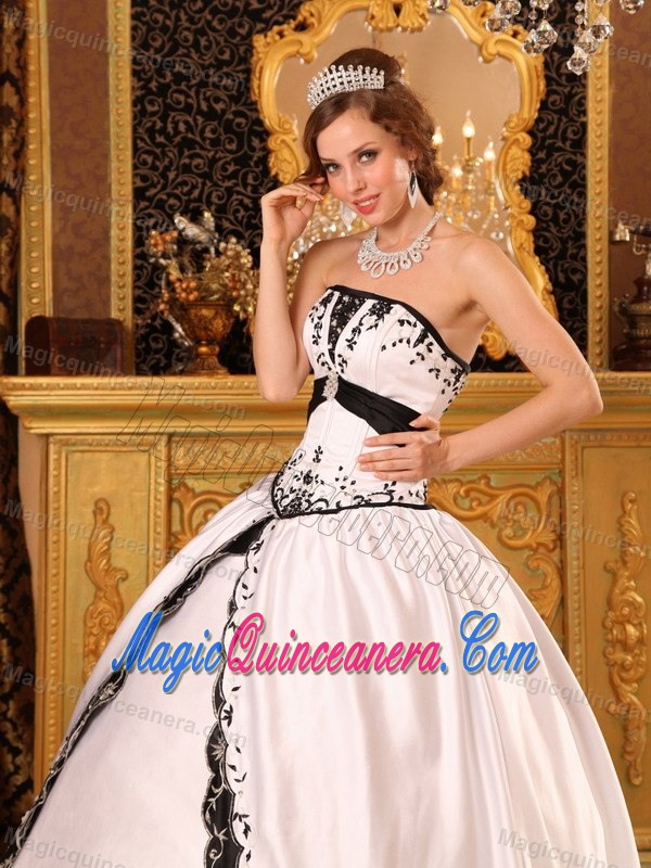 White and Black Strapless Sweet 15 Dresses with Embroidery 2013