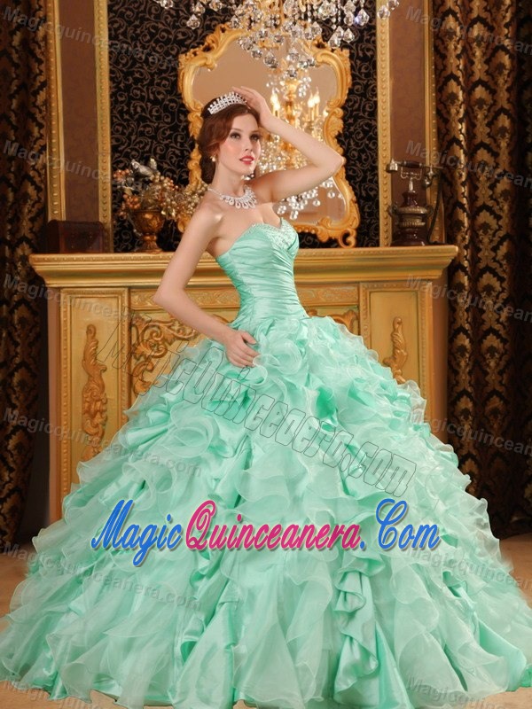Ruches Beading Sweetheart Ruffles Sweet 15 Dress in Apple Green