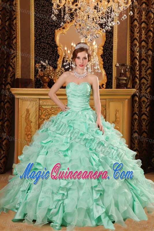 Ruches Beading Sweetheart Ruffles Sweet 15 Dress in Apple Green