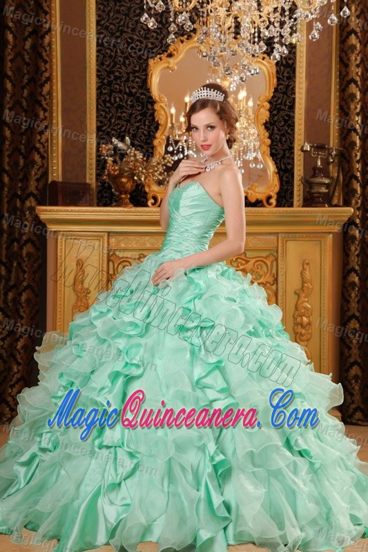 Ruches Beading Sweetheart Ruffles Sweet 15 Dress in Apple Green