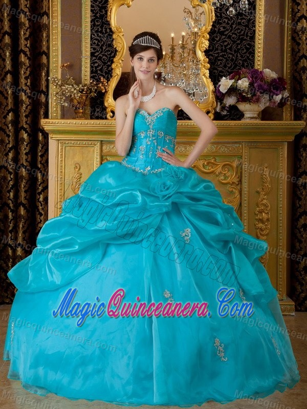 Appliques Pick ups Teal Organza Sweet 15 Dresses in Belem Brazil
