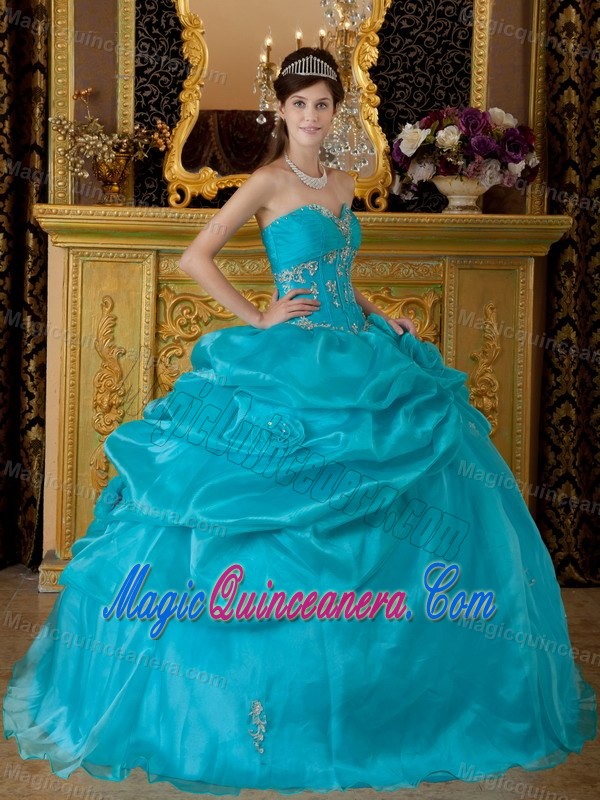 Appliques Pick ups Teal Organza Sweet 15 Dresses in Belem Brazil