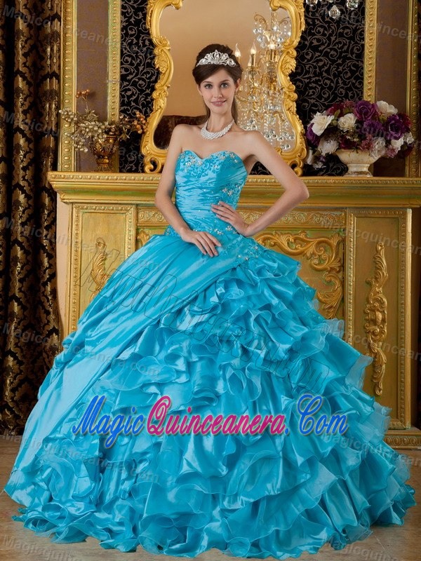 Appliqued and Ruffled Blue Sweet 15 Dress in Porto Alegre Brazil