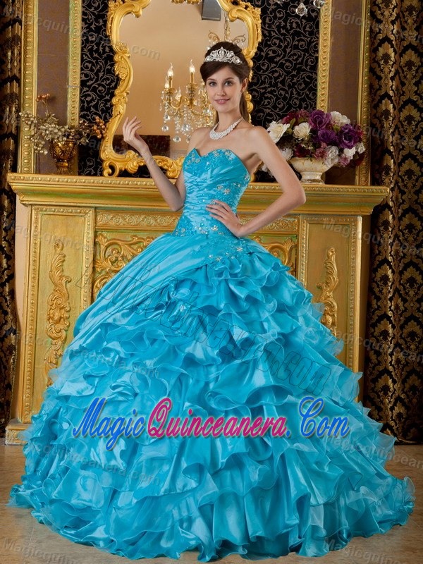 Appliqued and Ruffled Blue Sweet 15 Dress in Porto Alegre Brazil