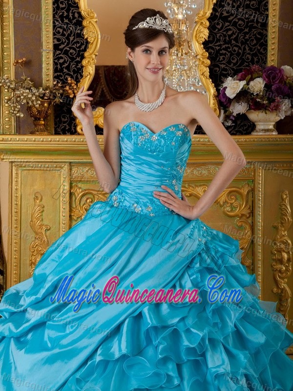 Appliqued and Ruffled Blue Sweet 15 Dress in Porto Alegre Brazil