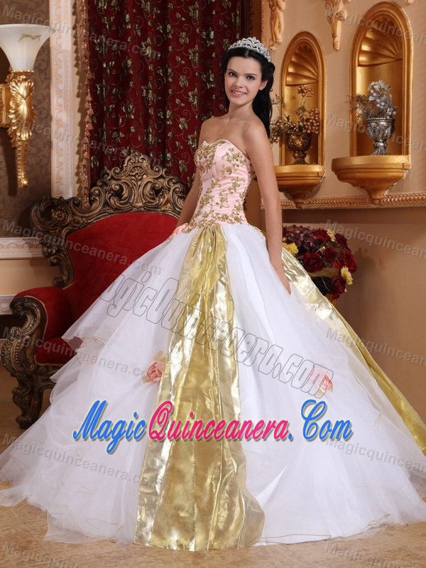Appliqued and Flowery White Quinceanera Dress in Curitiba Brazil