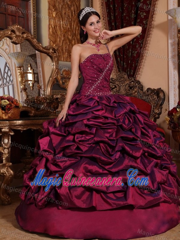 Best Beaded One Shoulder Pick ups Quinceanera Gowns in Burgundy