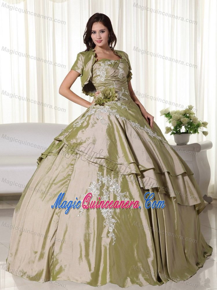 Appliqued Olive Green Quinceanera Gown in Belo Horizonte Brazil