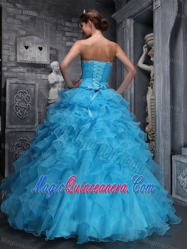 Appliqued Blue Organza Quinceanera Dresses with Ruffled Layers