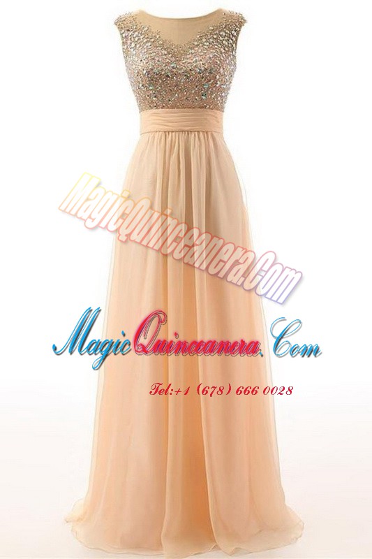triumph Flare Scoop Organza Sleeveless Floor Length Mother Of The Bride Dress and Beading and Belt